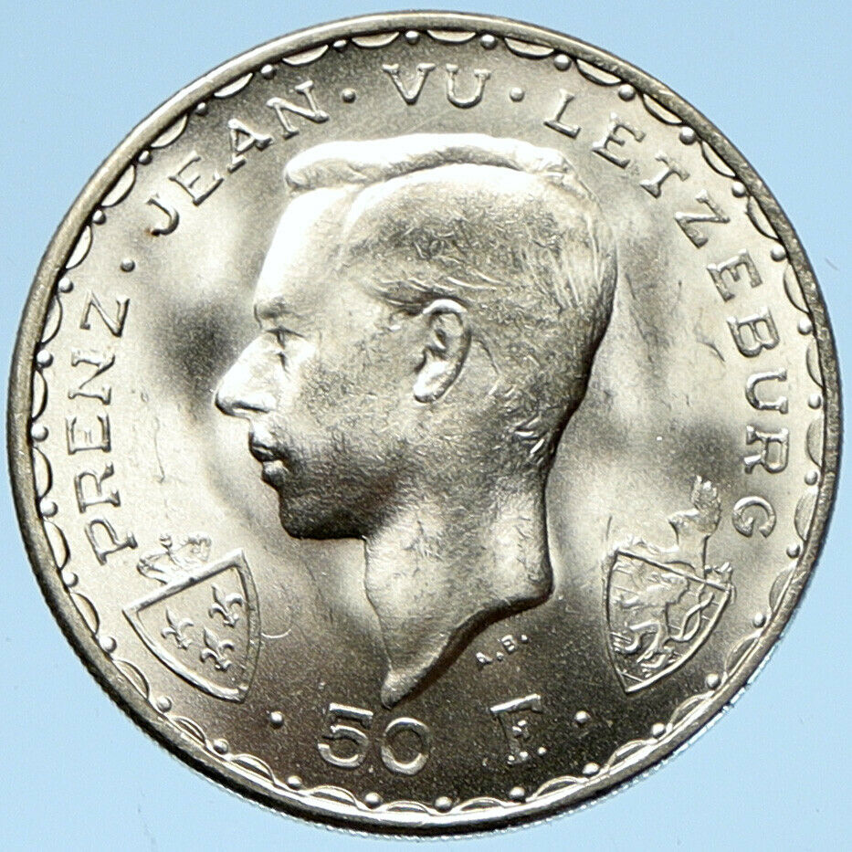 1946 LUXEMBOURG Charlotte LETZBURG John the Blind OLD Silver 50 Frnc Coin i99001