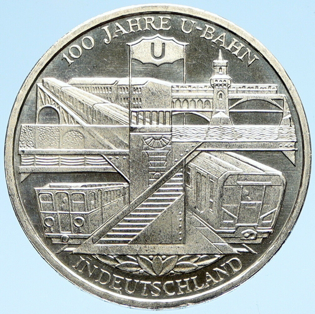 2002 D GERMANY German Subway Anniversary BU Silver German 10 Euro Coin i98946