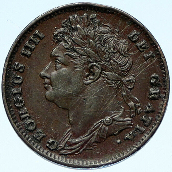 1825 UK Great Britain United Kingdom KING GEORGE IV ANTIQUE Farthing Coin i99003