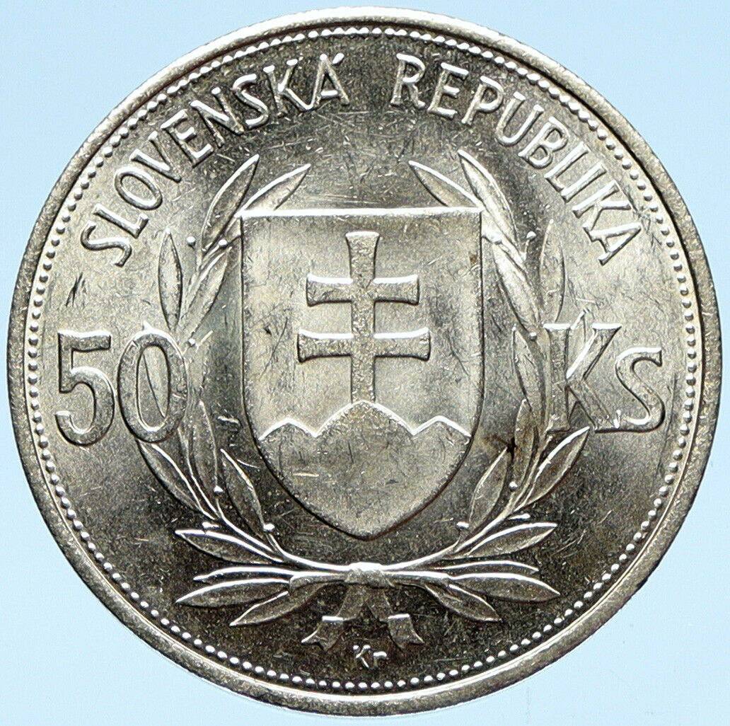 1944 SLOVAKIA REPUBLIC Jozef Tiso VINTAGE Silver 50 Korun Slovakian Coin i99011