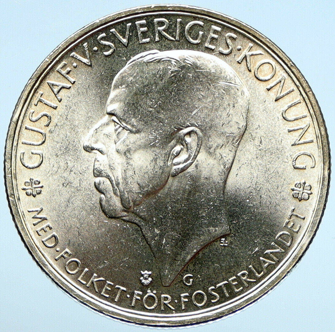 1935 SWEDEN w Riksdag KING Gustav V SWEDISH Old Silver 5 Kronor Coin i99023