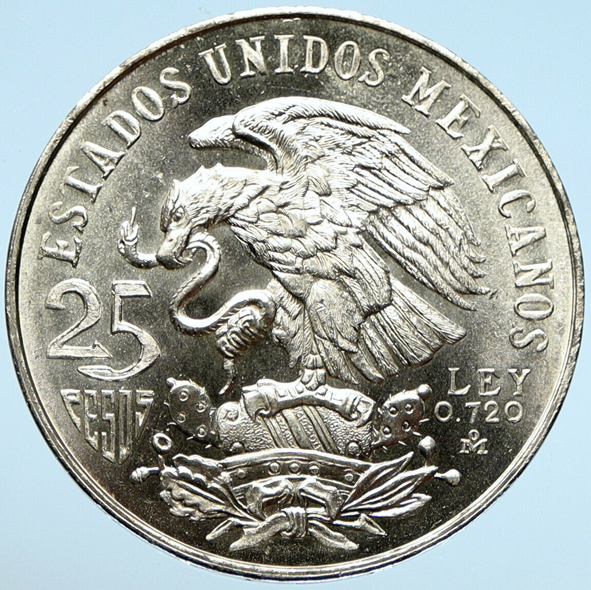 1968 Mexico XIX Olympic Games Aztec Ball Player BIG 25 Pesos Silver Coin i99025