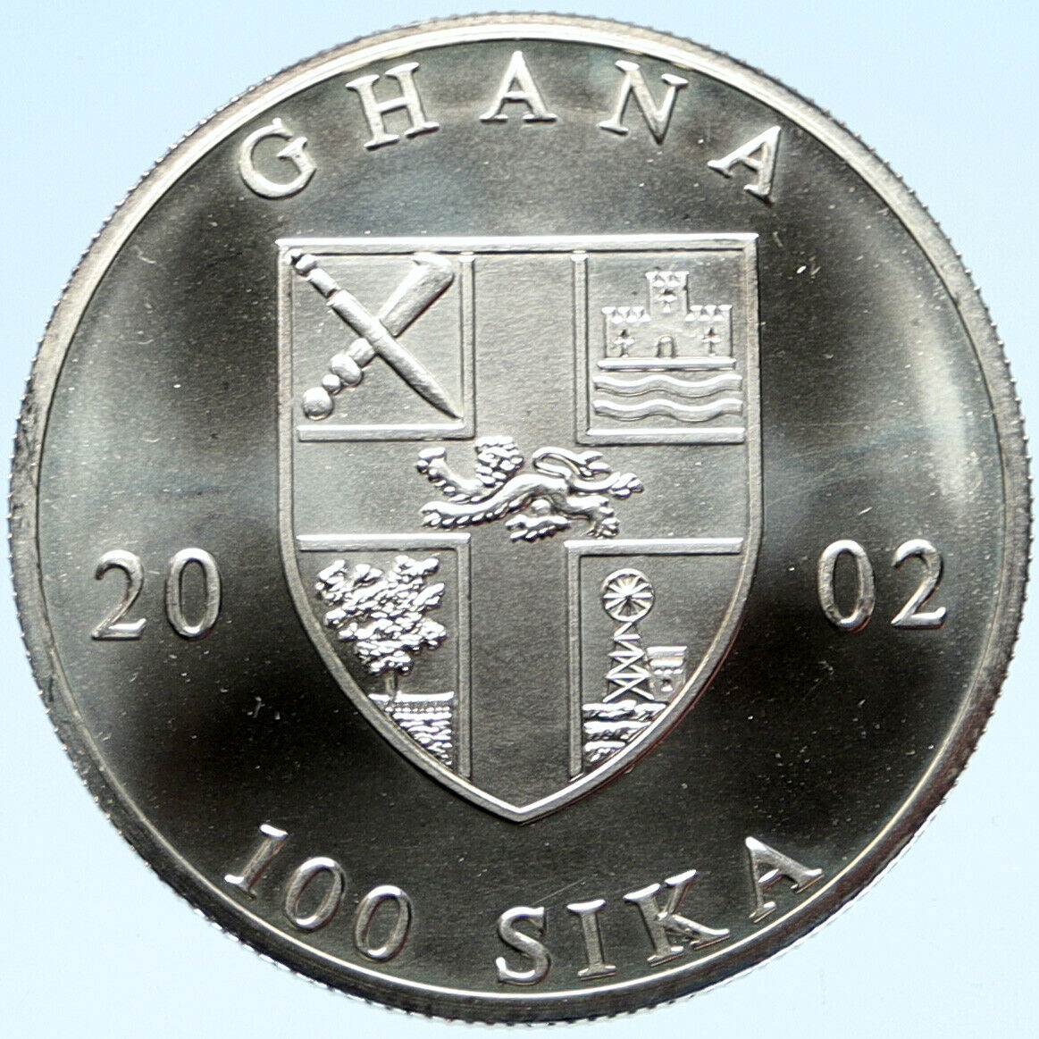 2002 GHANA General IGNATIUS Lion in Shield OLD Silver 100 Shilling Coin i99014