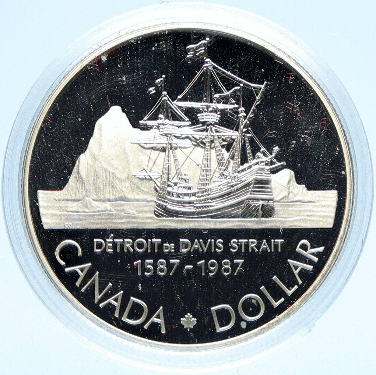 1987 CANADA 400 Years DAVIS STRAIT Ship Sails PROOF Silver Dollar Coin i98937