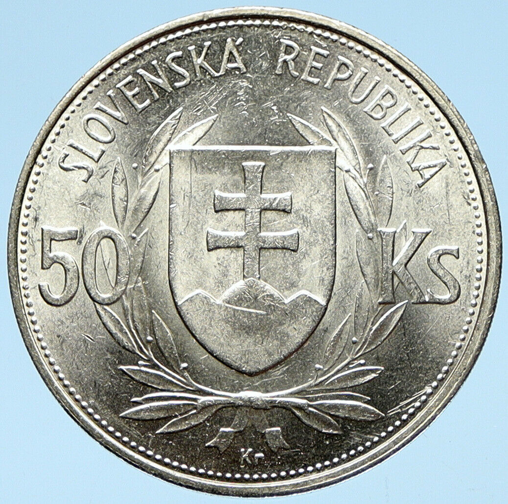 1944 SLOVAKIA REPUBLIC Jozef Tiso VINTAGE Silver 50 Korun Slovakian Coin i99005