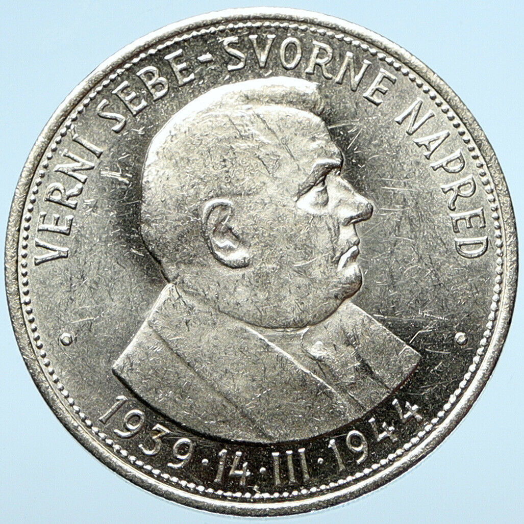 1944 SLOVAKIA REPUBLIC Jozef Tiso VINTAGE Silver 50 Korun Slovakian Coin i99022