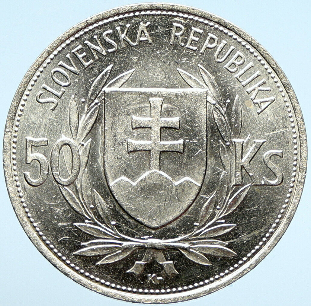 1944 SLOVAKIA REPUBLIC Jozef Tiso VINTAGE Silver 50 Korun Slovakian Coin i99022