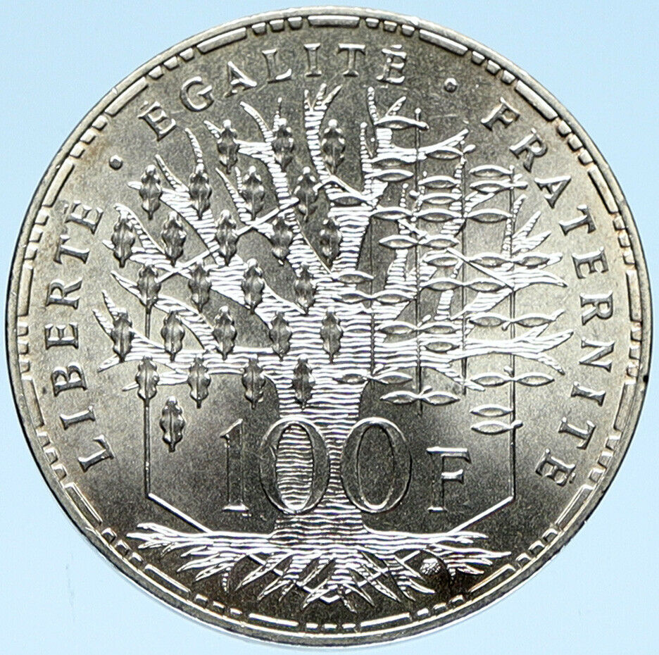 1982 FRANCE Pantheon & Tree Vintage OLD Silver 100 Francs French Coin i99007