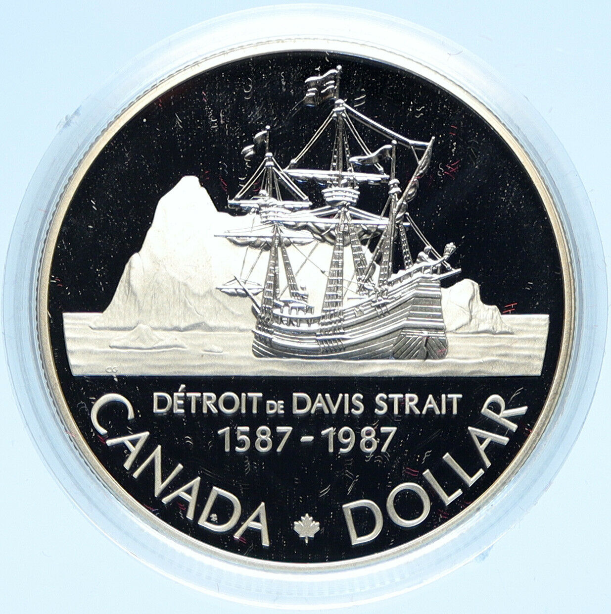 1987 CANADA 400 Years DAVIS STRAIT Ship Sails PROOF Silver Dollar Coin i98936