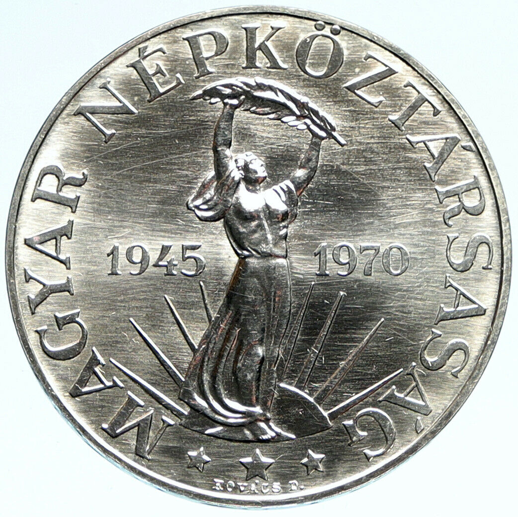 1970 HUNGARY 25 Yrs LIBERATION Vintage OLD Proof Silver 50 Forint Coin i98872