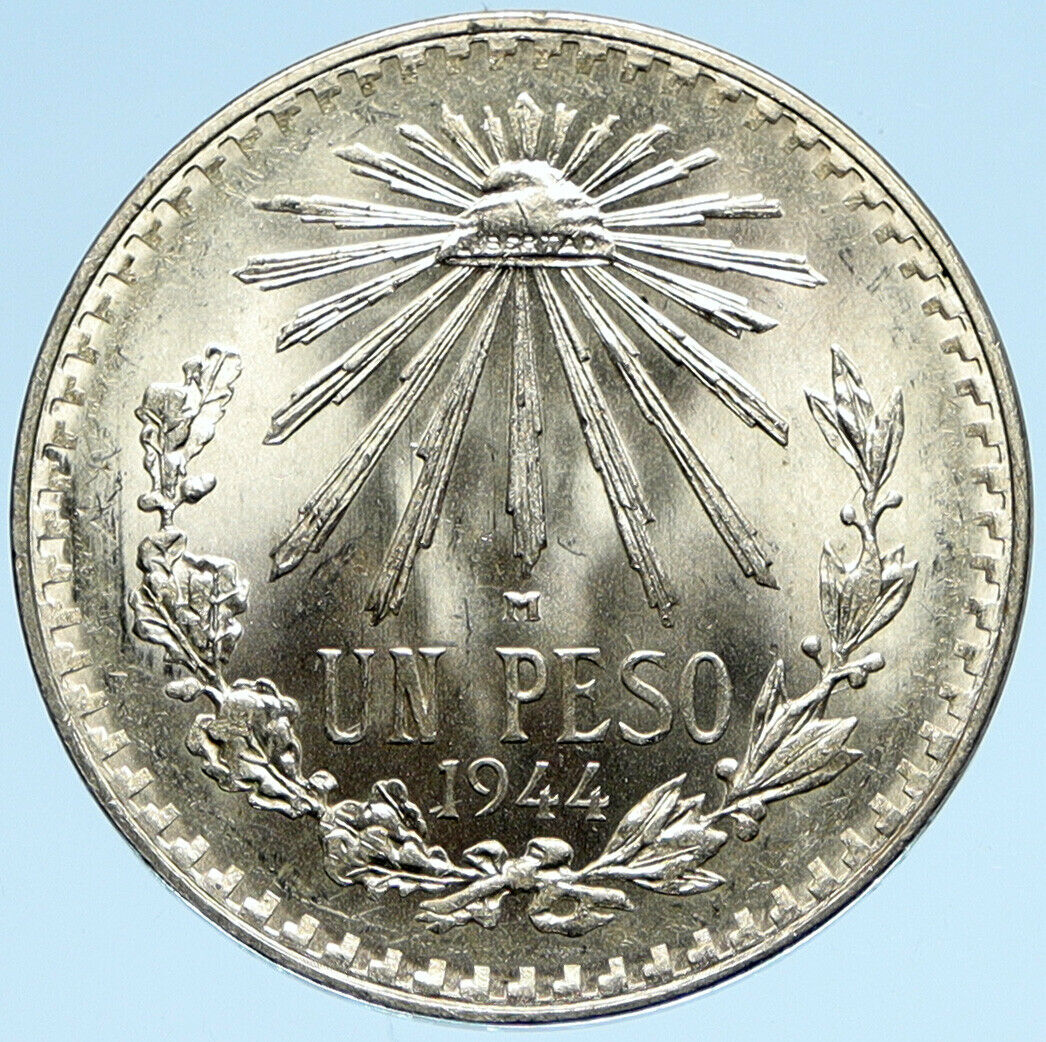 1944 MEXICO Eagle Liberty Cap Large Vintage OLD Silver Peso Mexican Coin i98873