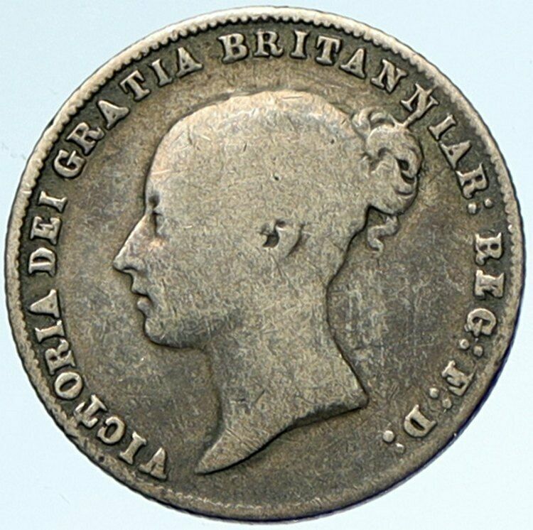 1859 UK Great Britain United Kingdom QUEEN VICTORIA Sixpence Silver Coin i99927