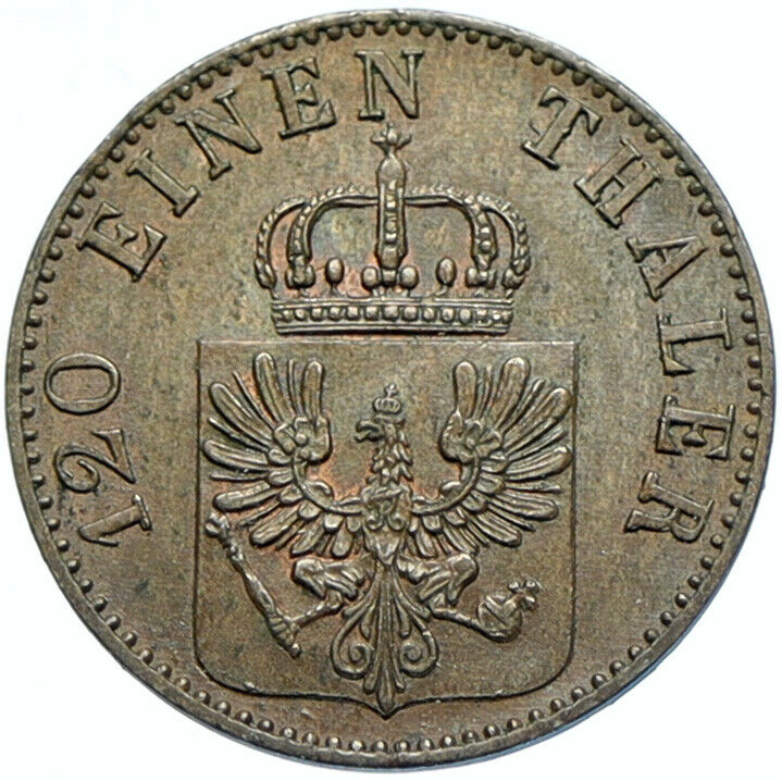 1865 A GERMAN STATES PRUSSIA King WILHELM I Antique OLD 3 Pfenninge Coin i99921