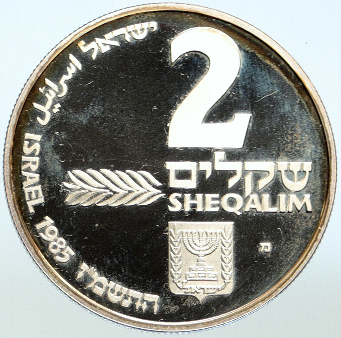 1985 ISRAEL Ashkenazi MENORAH HANNUKAH Lamp Proof Silver 2 Shekel Coin i99512