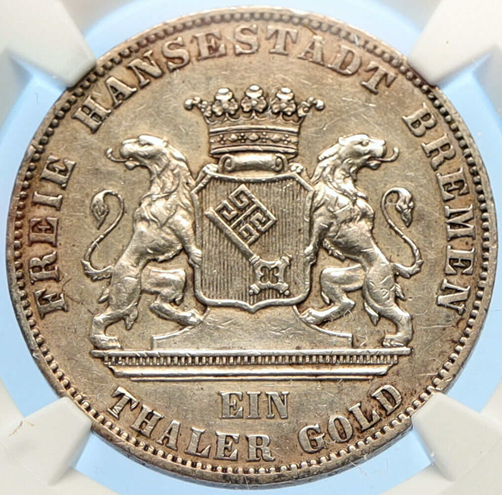 1865 B GERMAN STATES BREMEN Shooting Festival OLD Silver Taler Coin NGC i98420