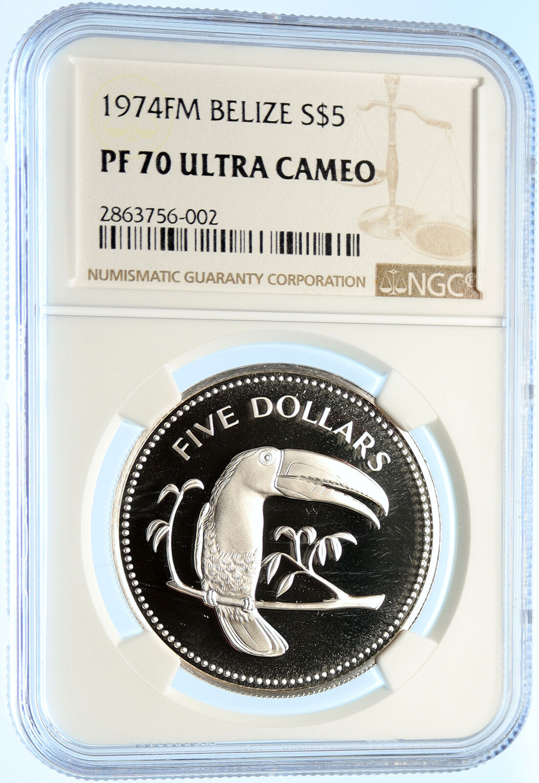 1978 BELIZE Avifauna Toucan BIRD Antique VINTAGE Proof Silver $5 Coin NGC i98427