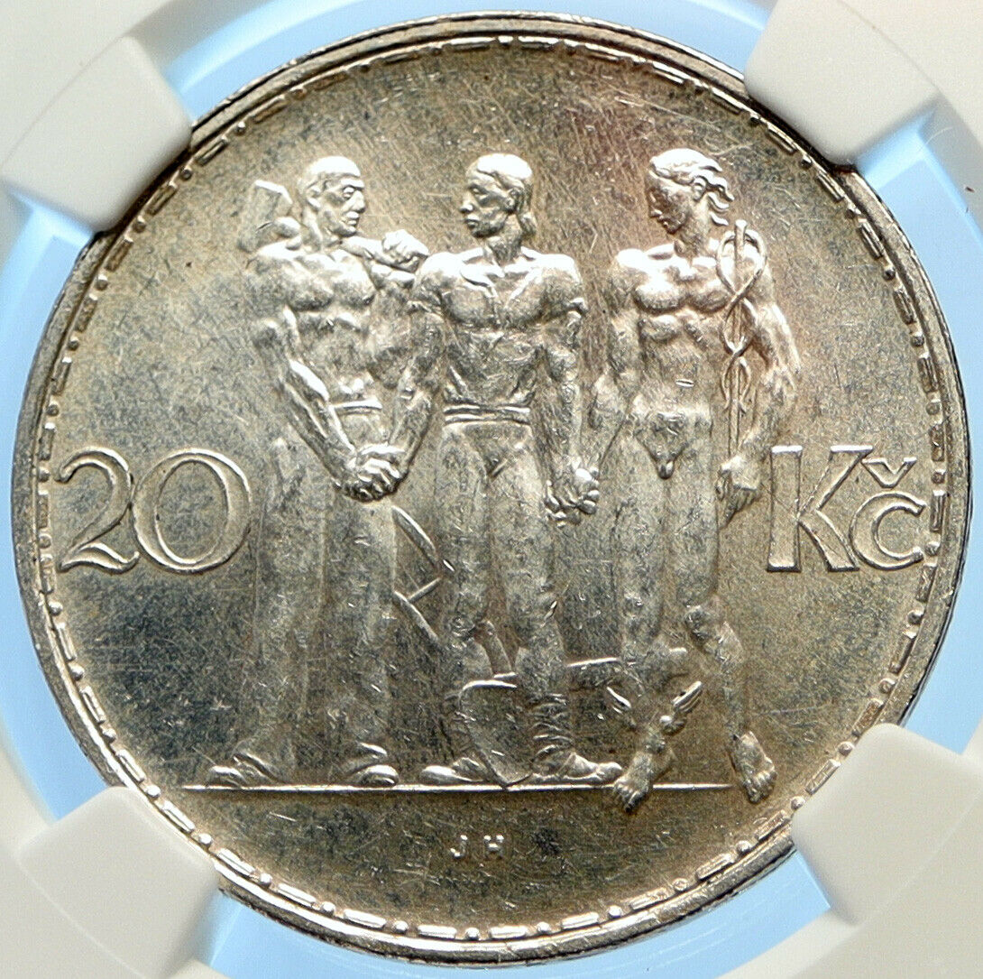 1933 CZECHOSLOVAKIA Industry Agriculture Business Silver 20 Korn Coin NGC i98410