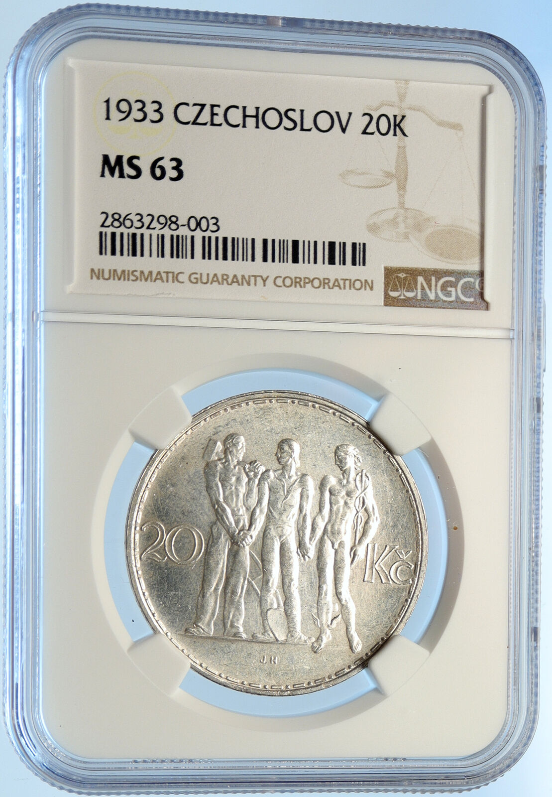 1933 CZECHOSLOVAKIA Industry Agriculture Business Silver 20 Korn Coin NGC i98410