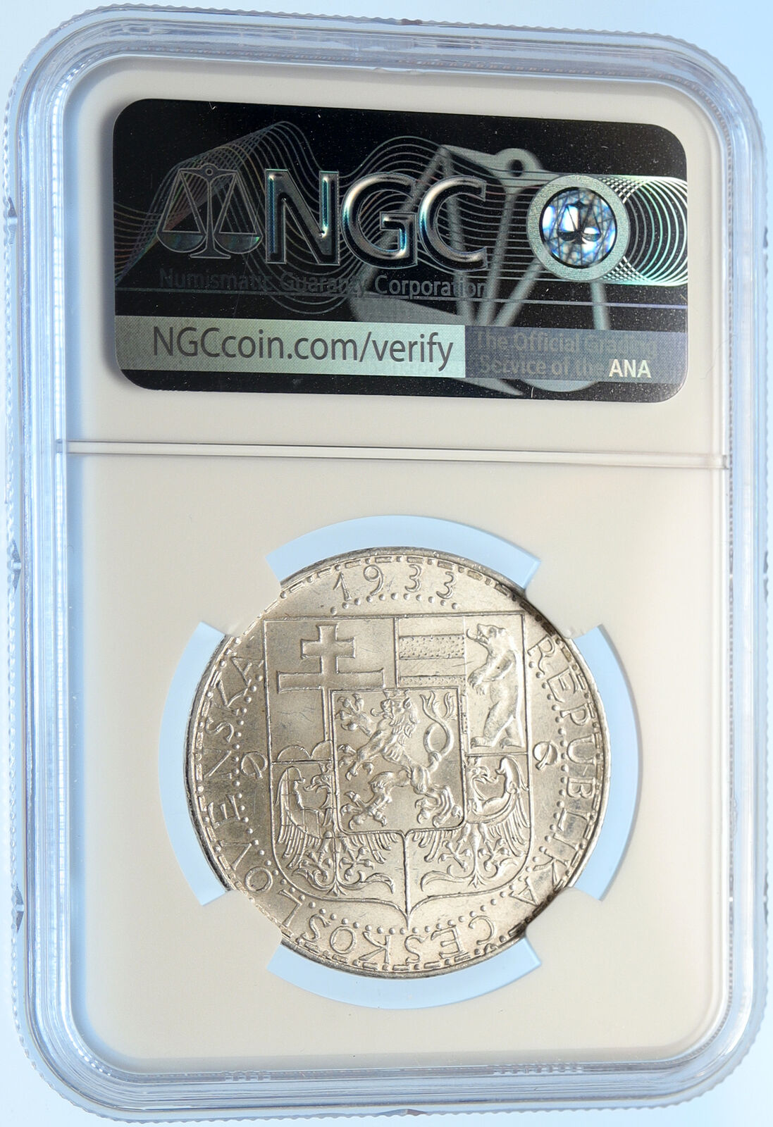 1933 CZECHOSLOVAKIA Industry Agriculture Business Silver 20 Korn Coin NGC i98410