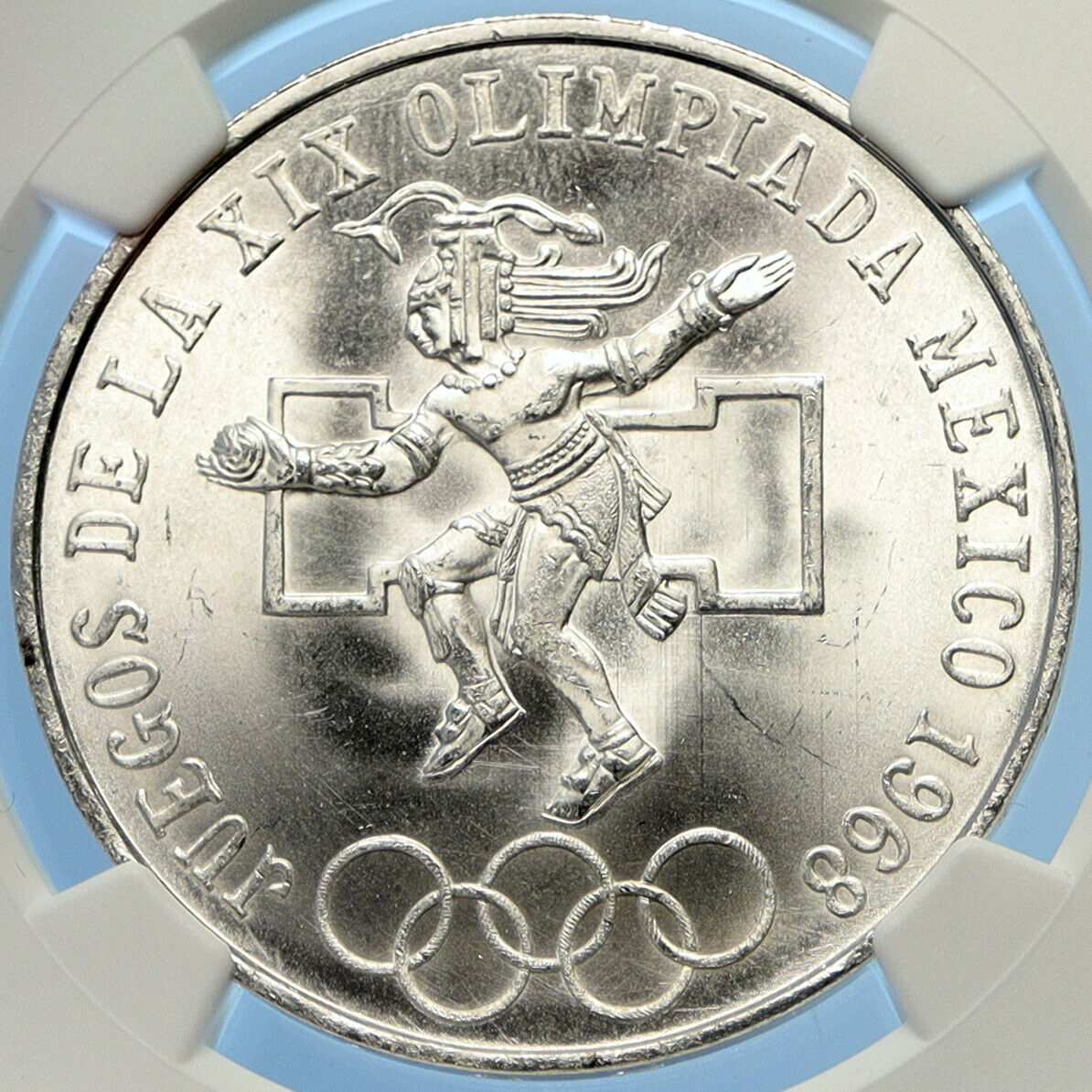 1968 Mexico XIX Olympic Games AZTEC Ball Player 25 Pesos Silver Coin NGC i98409