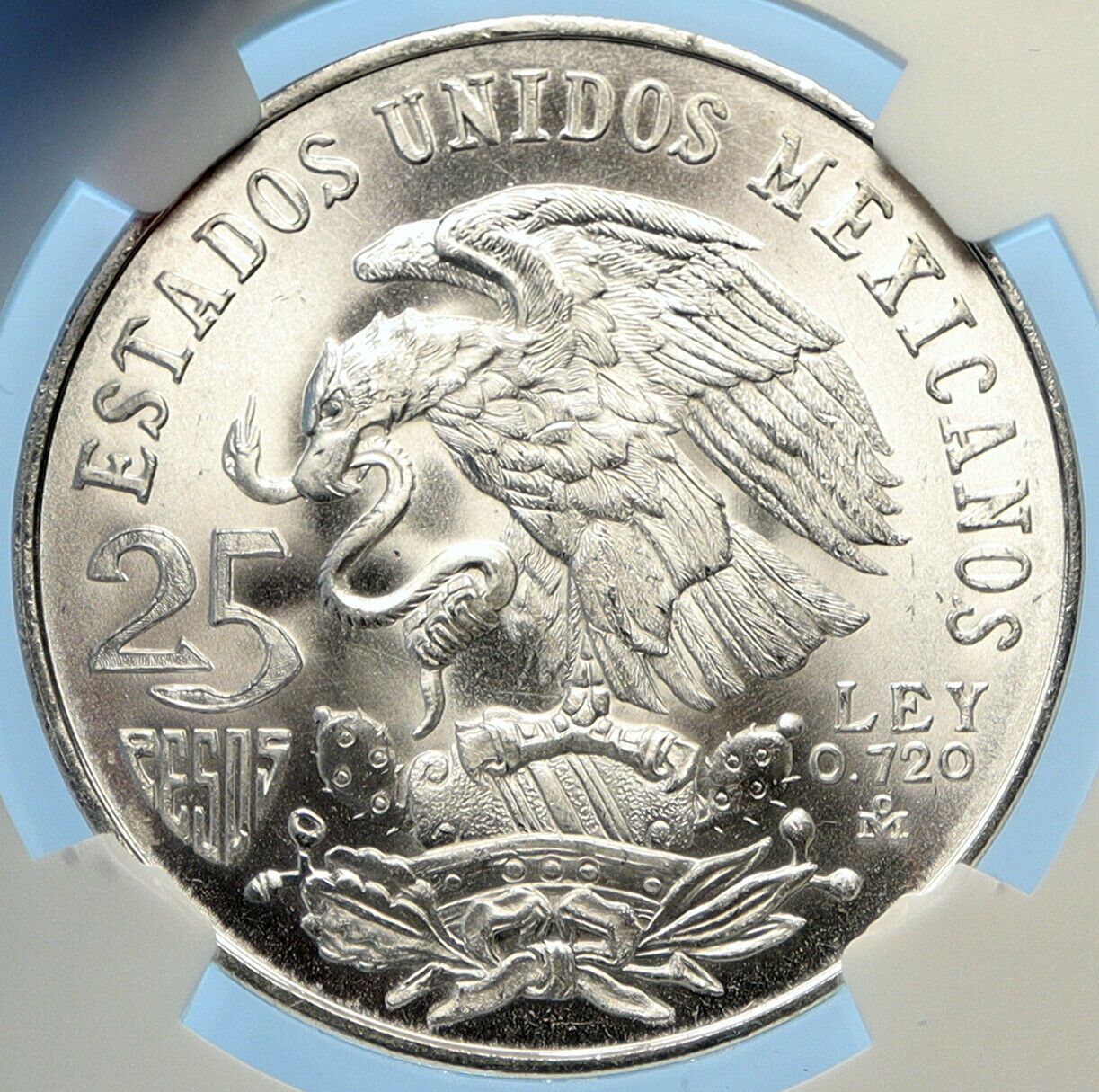 1968 Mexico XIX Olympic Games AZTEC Ball Player 25 Pesos Silver Coin NGC i98409