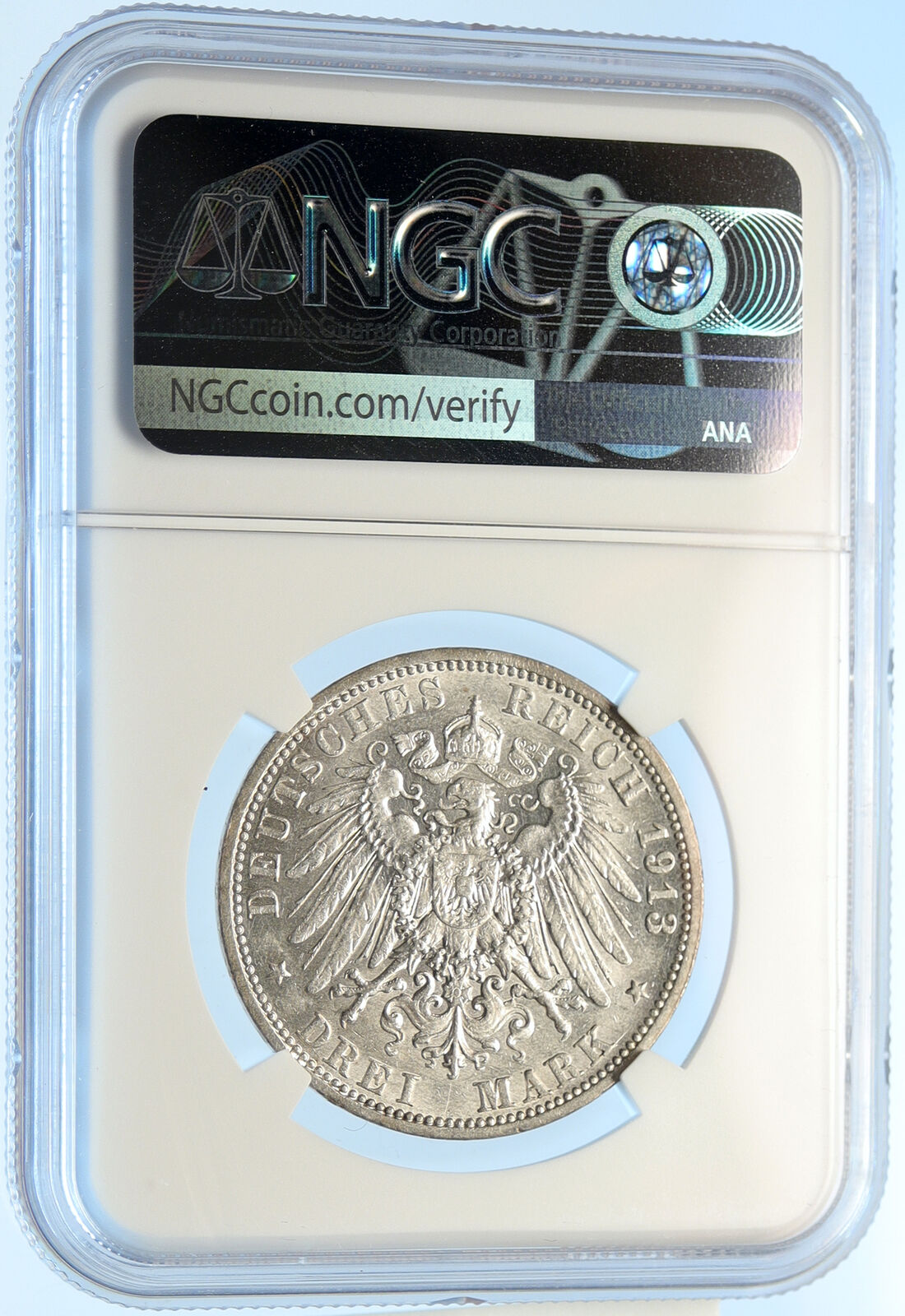 1913 A GERMANY GERMAN STATES PRUSSIA WILHELM II Silver 3 Marks Coin NGC i98413