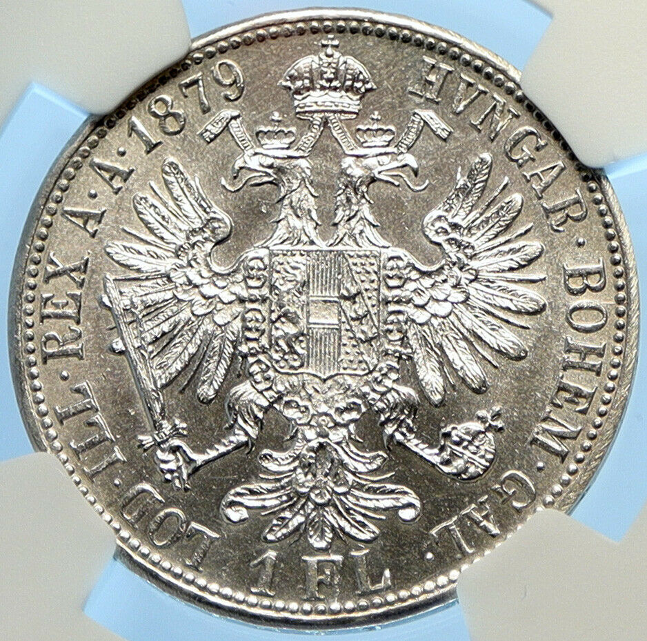 1879 AUSTRIA King FRANZ JOSEPH I Vintage Antique Silver Florin Coin NGC i98424