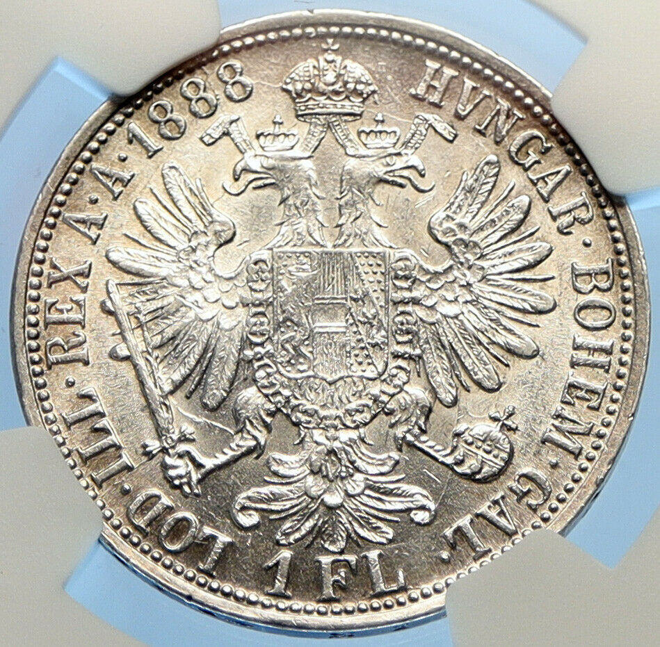 1888 AUSTRIA King FRANZ JOSEPH I Vintage Antique Silver Florin Coin NGC i98421