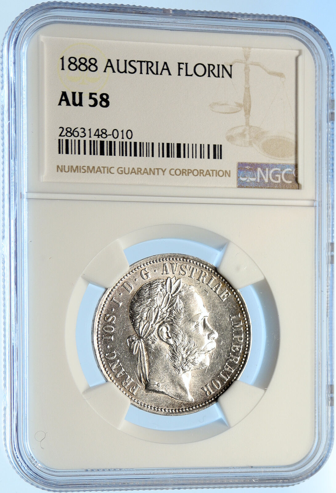 1888 AUSTRIA King FRANZ JOSEPH I Vintage Antique Silver Florin Coin NGC i98421