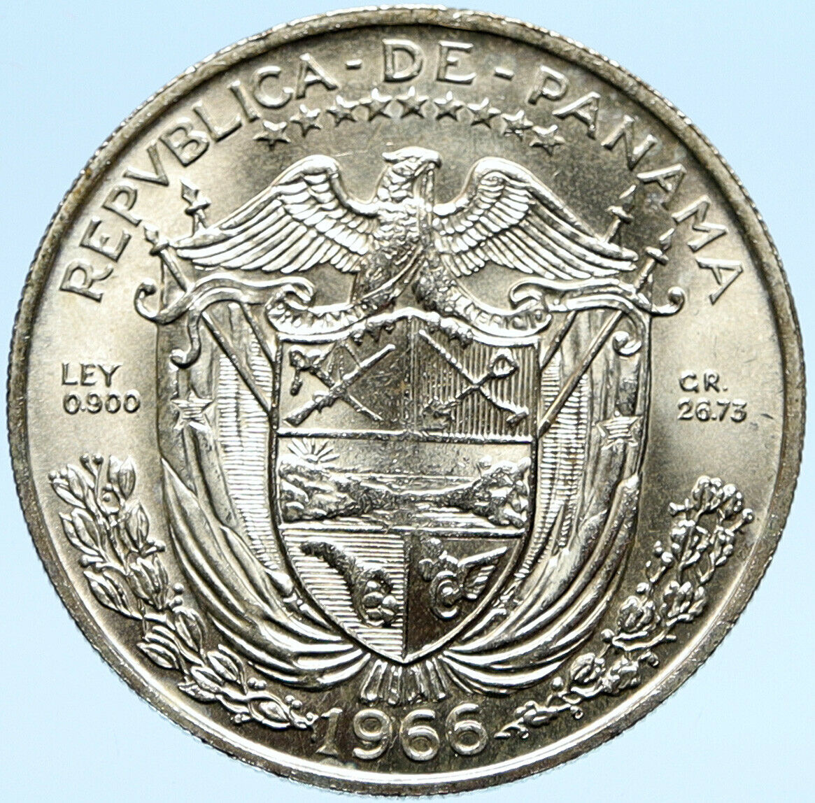 1966 PANAMA Large Silver CONQUISTADOR Old VINTAGE BU Silver BALBOA Coin i98801