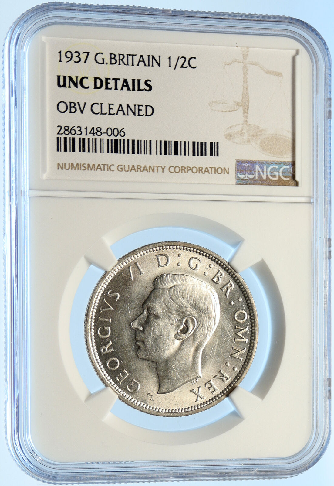 1937 Great Britain UK King George VI Old SILVER 1/2 Half Crown Coin NGC i98417