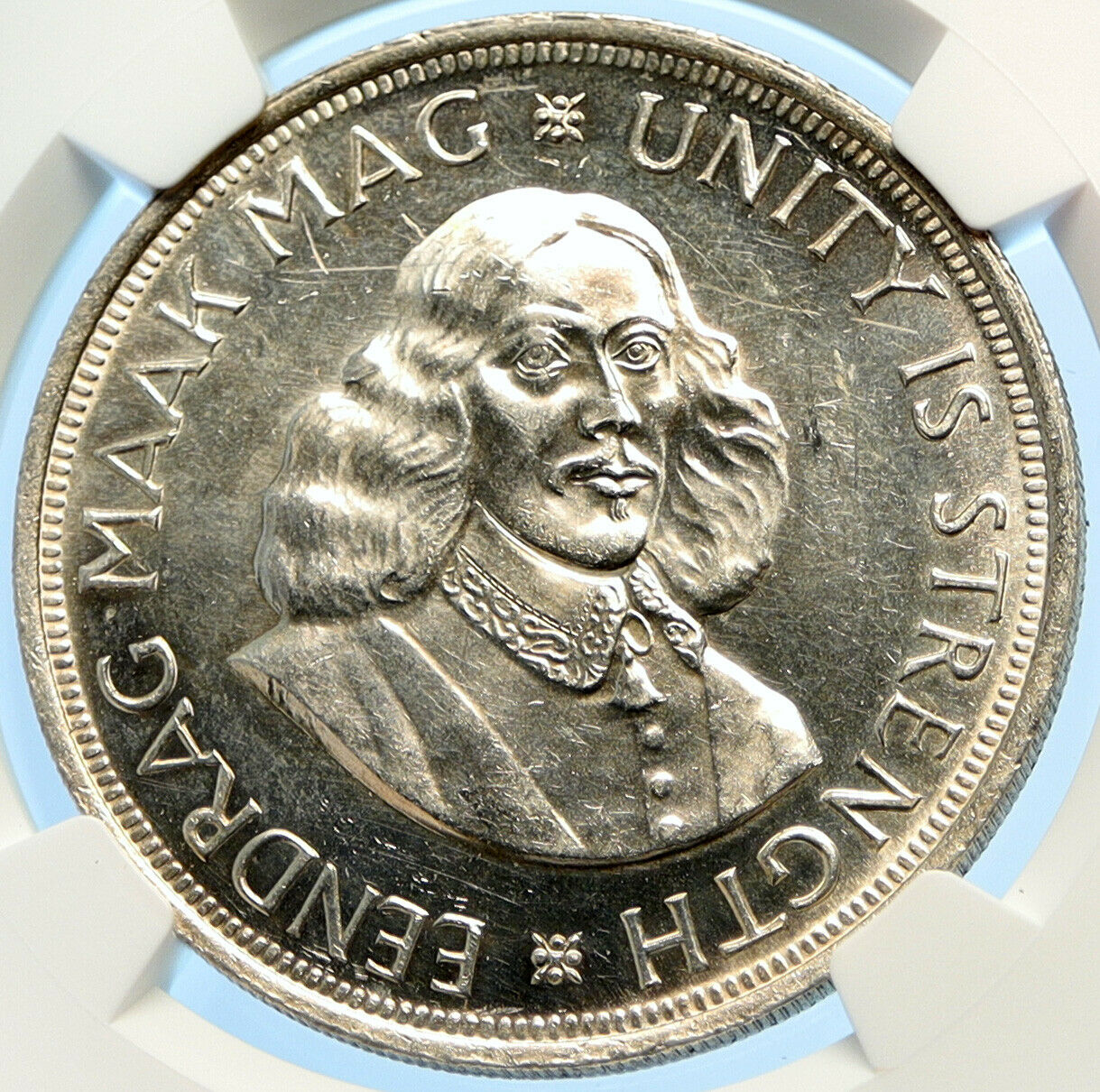 1964 SOUTH AFRICA Founder Jan van Riebeeck Deer OLD Silver 50Cnt Coin NGC i98415