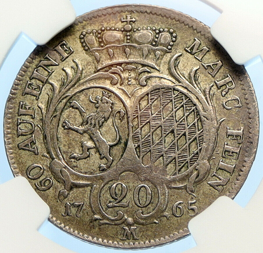 1765 M GERMAN States PFALZ COUNT CHRISTIAN IV Silver 20 Kreuzer Coin NGC i98414