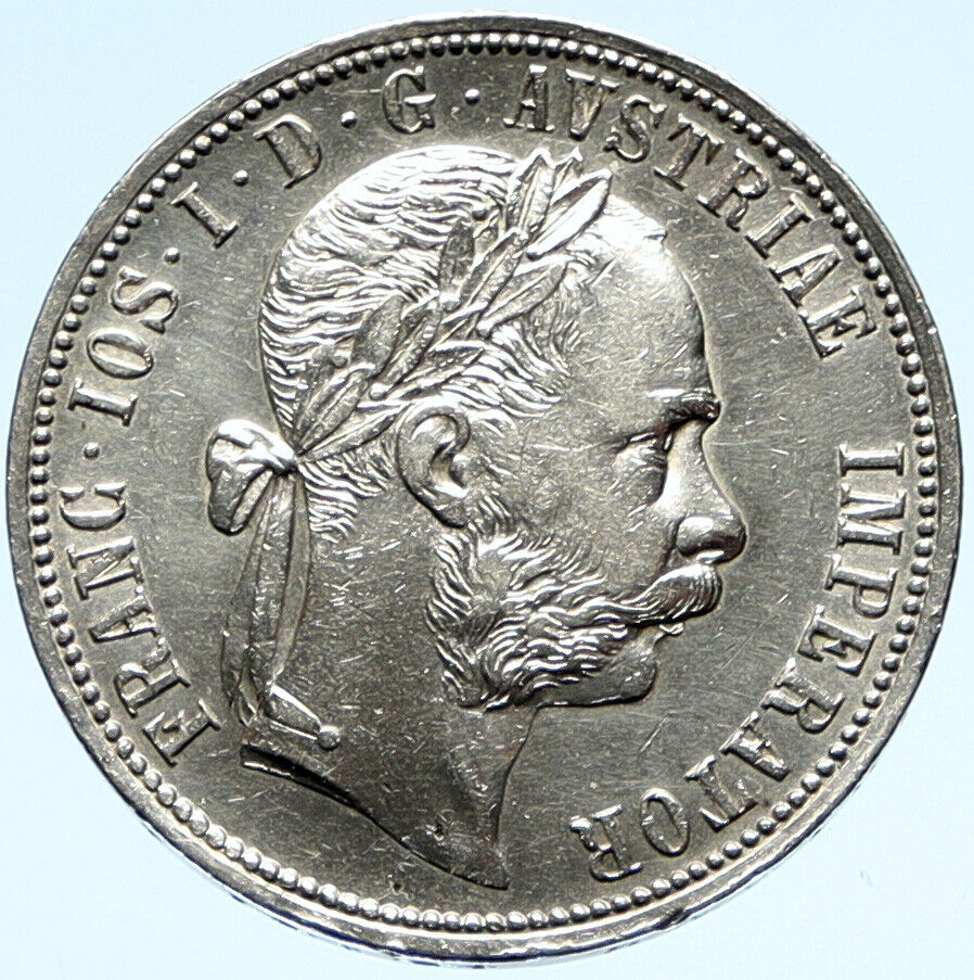 1888 AUSTRIA King FRANZ JOSEPH I Vintage OLD Antique Silver Florin Coin i98802