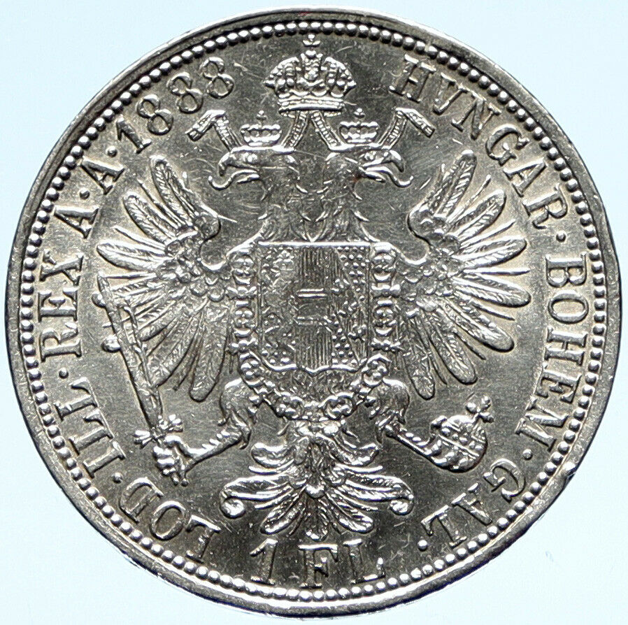 1888 AUSTRIA King FRANZ JOSEPH I Vintage OLD Antique Silver Florin Coin i98802