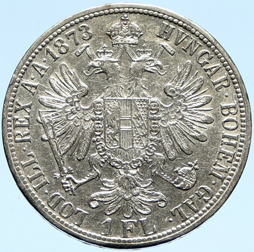 1873 AUSTRIA King FRANZ JOSEPH I Vintage OLD Antique Silver Florin Coin i98799