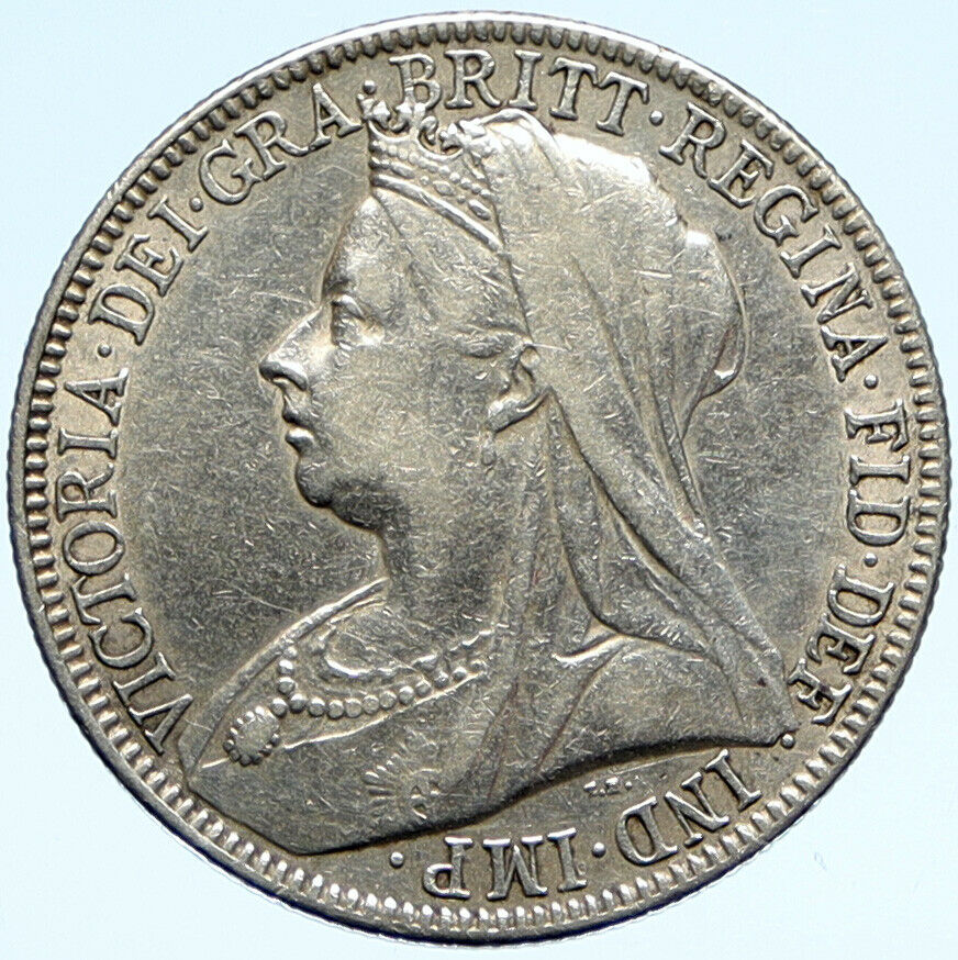 1899 UK Great Britain Kingdom QUEEN VICTORIA 3 Shields Silver Florin Coin i98806