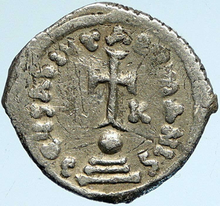 HERACLIUS 613AD Authentic Ancient SILVER Byzantine HEXAGRAM Coin w CROSS i99792