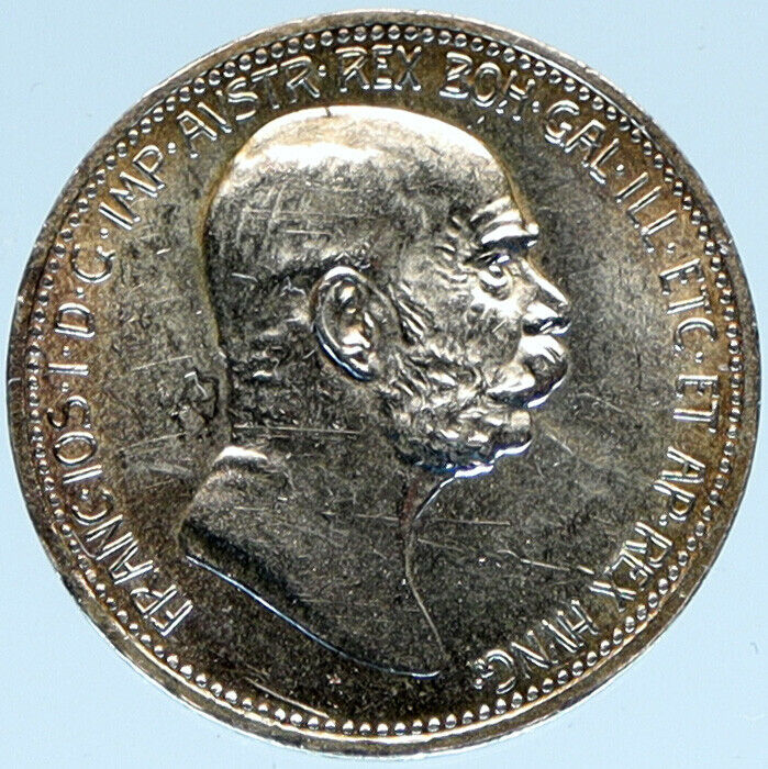 1908 AUSTRIA w King FRANZ JOSEPH I Austrian Silver Antique Corona Coin i98473