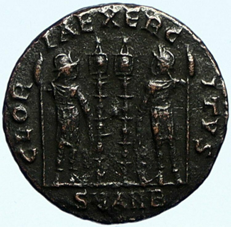 CONSTANTINE I the Great Authentic Ancient OLD Roman Coin SOLDIERS SPEARS i99895