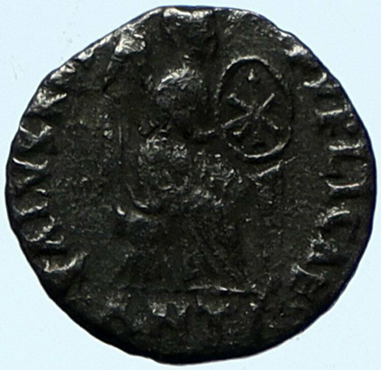 EUDOXIA Arcadius Wife 401AD Authentic Ancient Roman Coin VICTORY CHI-RHO i99900