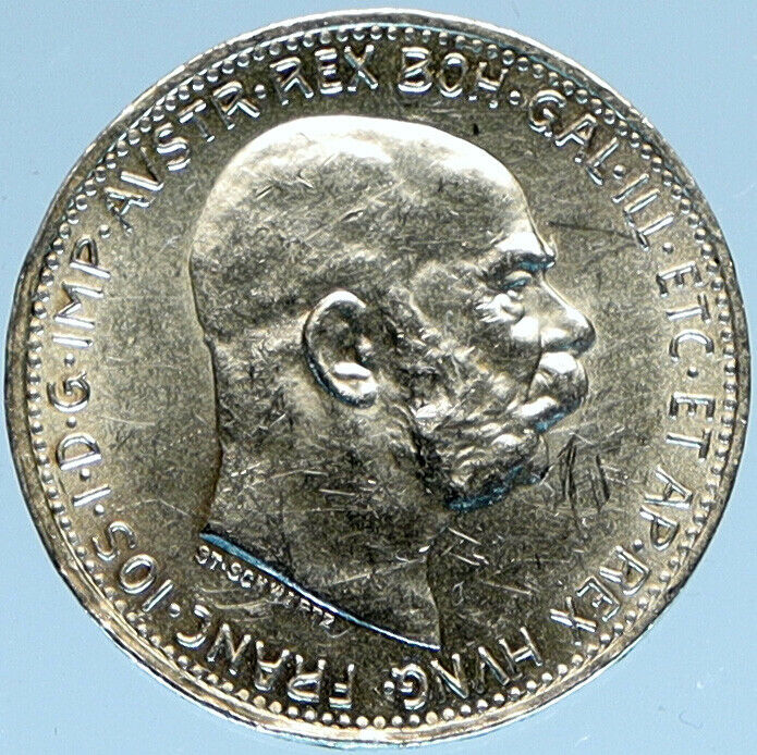 1913 AUSTRIA w KING FRANZ JOSEPH I Eagle VINTAGE Old Silver Corona Coin i98466