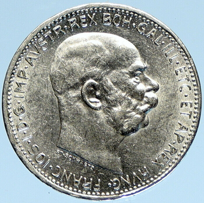 1916 AUSTRIA w KING FRANZ JOSEPH I Eagle VINTAGE Old Silver Corona Coin i98475