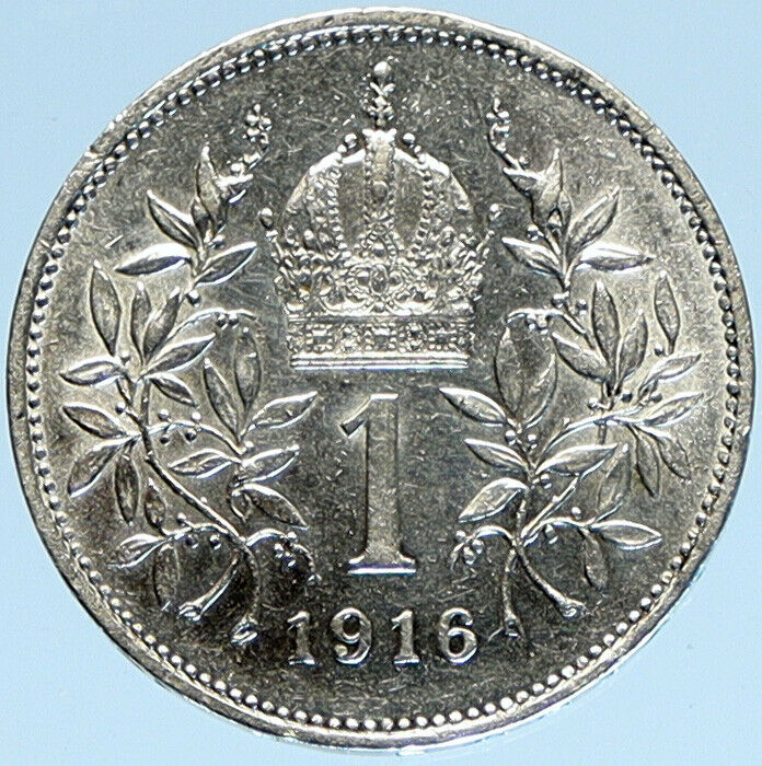 1916 AUSTRIA w KING FRANZ JOSEPH I Eagle VINTAGE Old Silver Corona Coin i98475