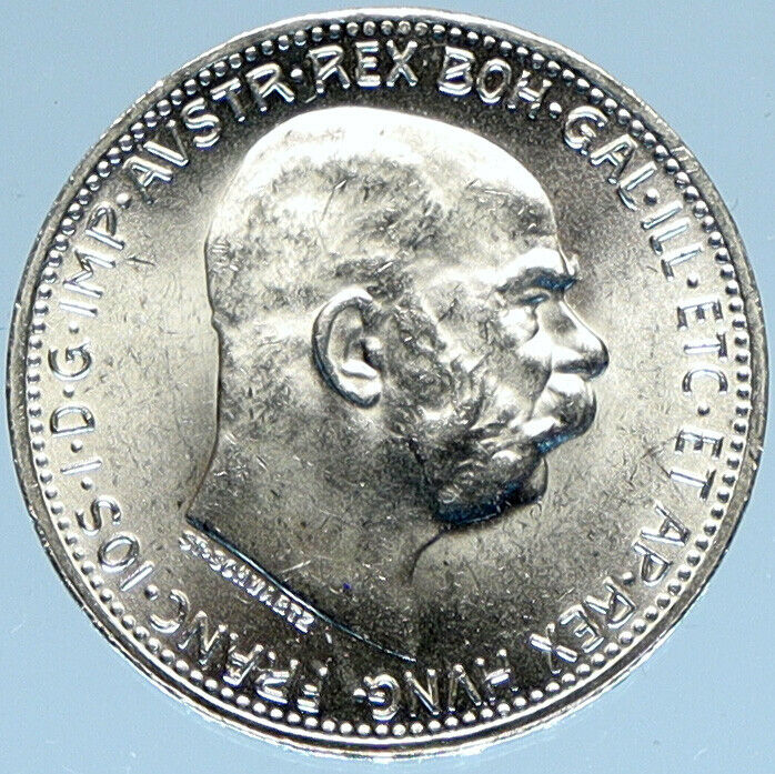 1916 AUSTRIA w KING FRANZ JOSEPH I Eagle VINTAGE Old Silver Corona Coin i98468