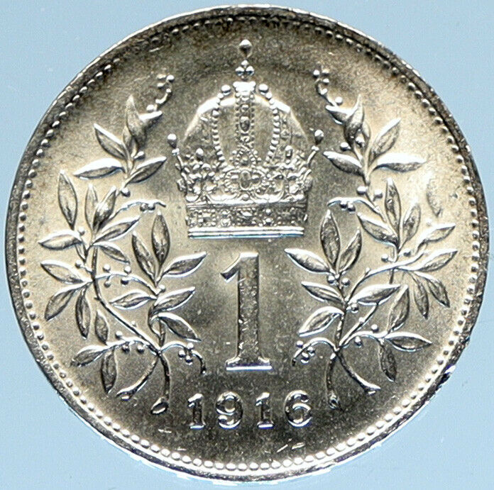 1916 AUSTRIA w KING FRANZ JOSEPH I Eagle VINTAGE Old Silver Corona Coin i98469