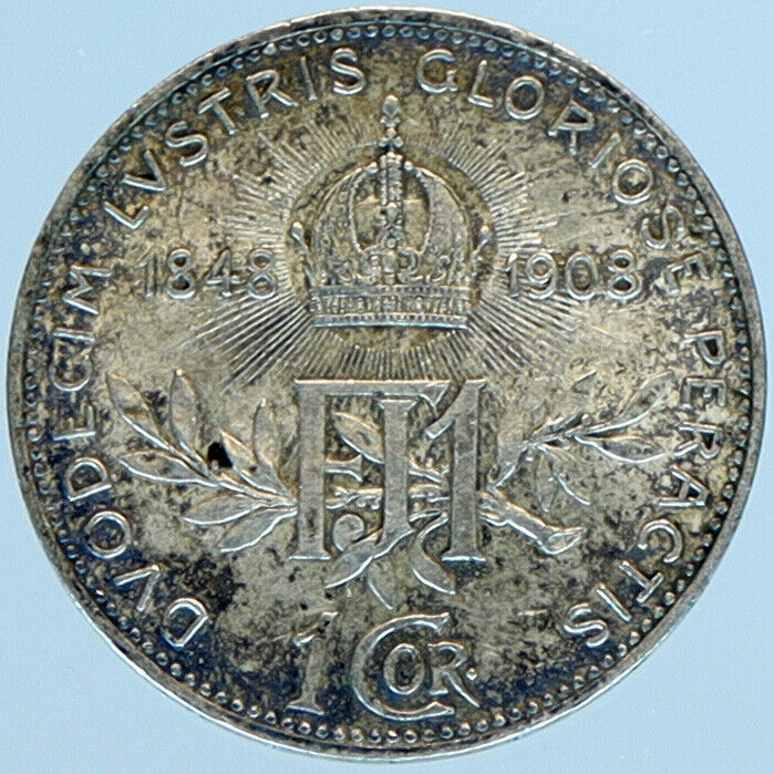 1908 AUSTRIA w King FRANZ JOSEPH I Austrian Silver Antique Corona Coin i98481