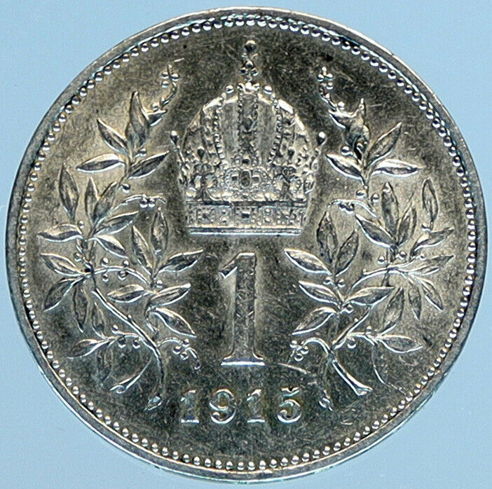 1915 AUSTRIA w KING FRANZ JOSEPH I Eagle VINTAGE Old Silver Corona Coin i98478