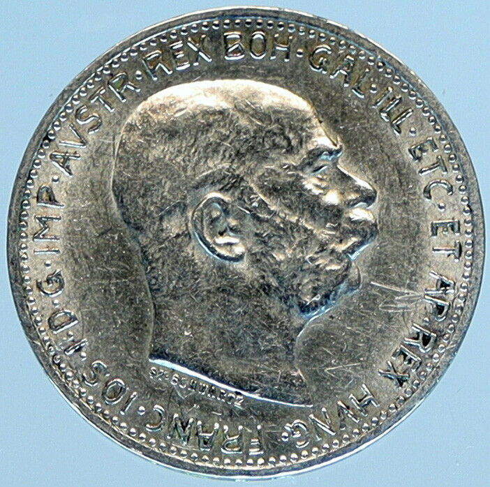 1915 AUSTRIA w KING FRANZ JOSEPH I Eagle VINTAGE Old Silver Corona Coin i98478