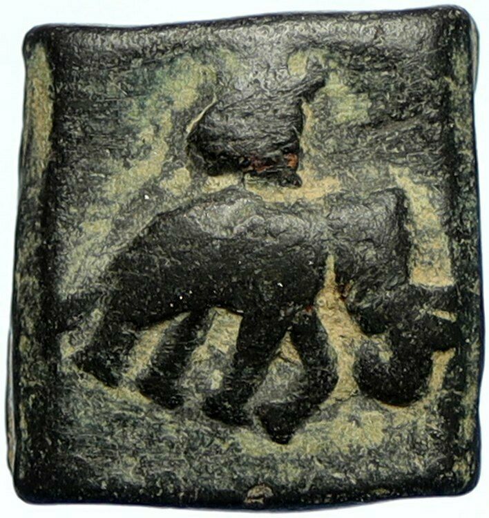 INDIA Pushkalavati Indo- Greek Ancient Authentic Civic Coin ELEPHANT LION i98527